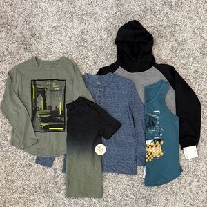 BUNDLE OF NEW: Boys Mixed Tops & Hoodie Set - Olive, Blue, Black, Teal